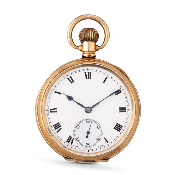 Orologio da tasca inglese placcato, movimento con scappamento ad ancora, circa 1890<BR>50 mm, peso 102 g<BR>