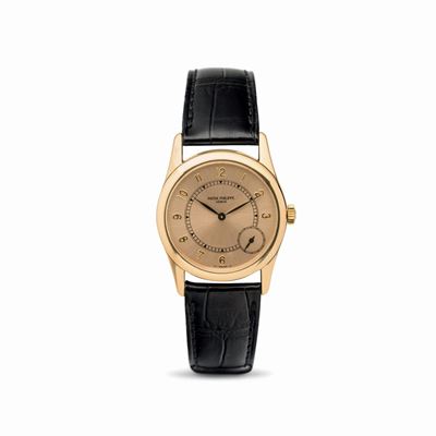 Elegante Calatrava Ref 5000 R in Oro Rosa 18k, Quadrante Salmone con Numeri Arabi Applicati e Pic...