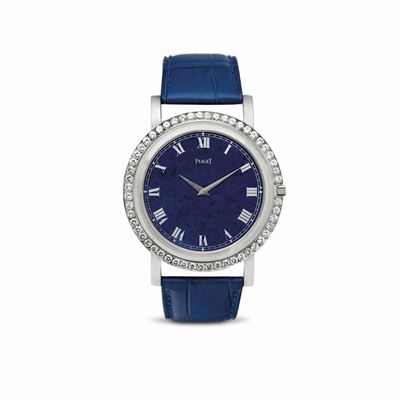 Stravagante in Oro Bianco 18k Extrapiatto con Diamanti Fuori Misura, Quadrante in Lapis Numeri Ro...