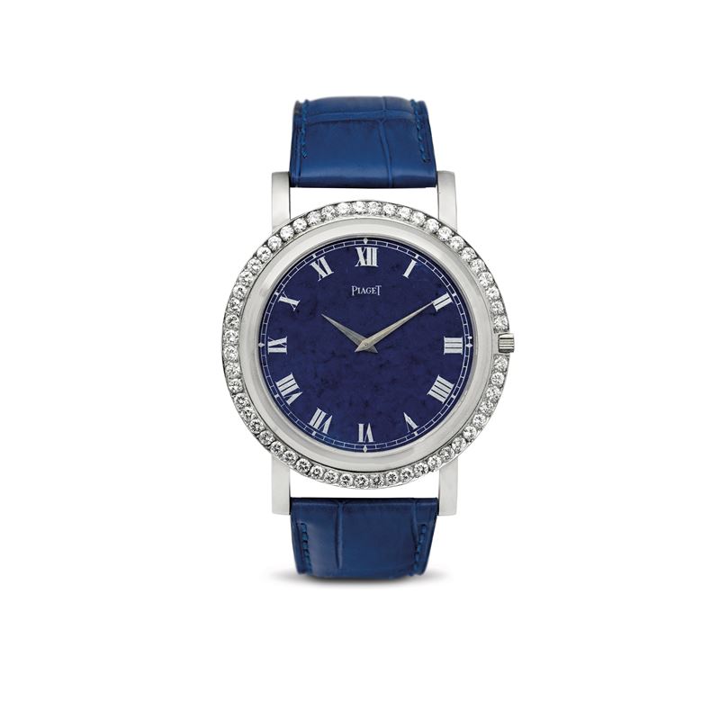 Piaget : 18k white gold extravaganza with oversized diamonds, Lapis dial Roman numerals, hand-wound movement  - Auction Watches - Cambi Casa d'Aste