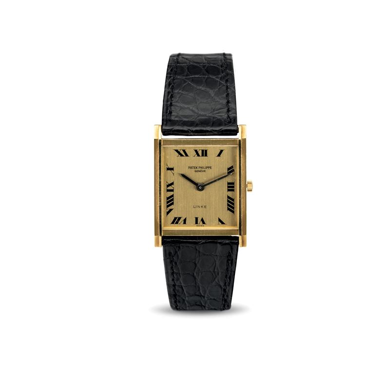 Patek Philippe : Rectangular 18k yellow gold pendant, satin-gilded double-signed 'Oscar Linke' dial with Roman numerals  - Auction Watches - Cambi Casa d'Aste