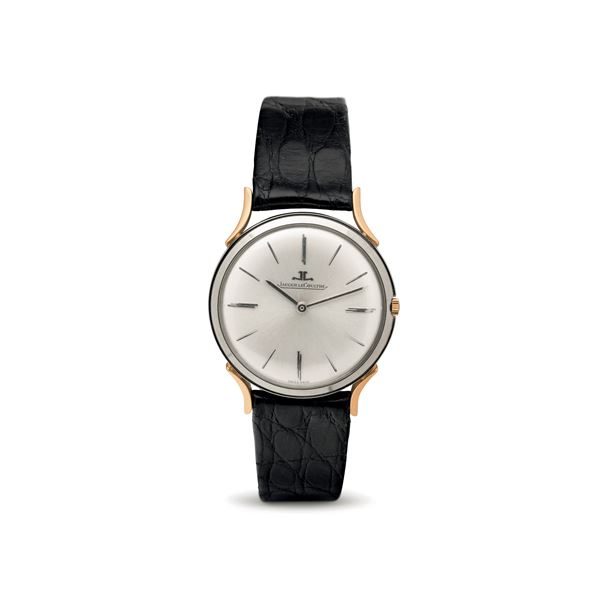Jaeger-LeCoultre - Classic 18k white and rose gold flat wristwatch with fancy lugs Silver-plated dial with applied hour markers