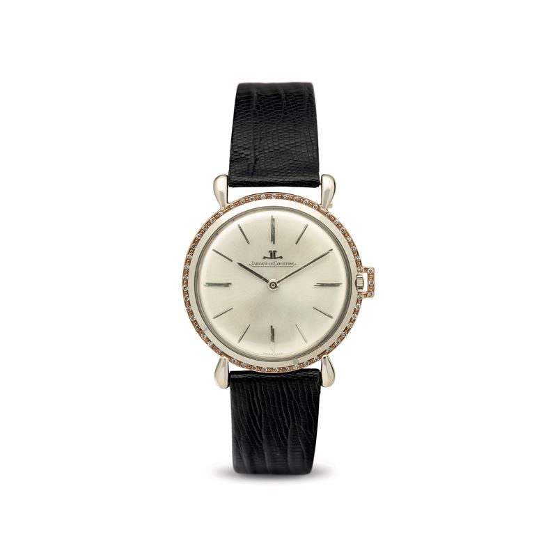 Jaeger-LeCoultre : White and rose gold wristwatch with small diamonds, teardrop-shaped lugs, silver dial with extra-flat applied hour markers  - Auction Watches - Cambi Casa d'Aste