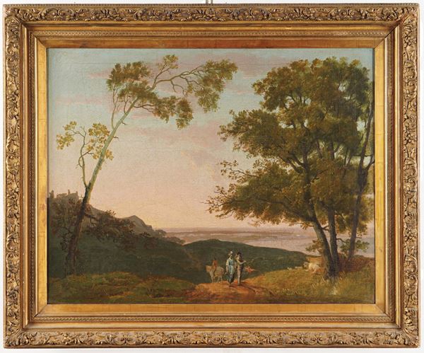Scuola del XIX secolo Paesaggio con due viandanti