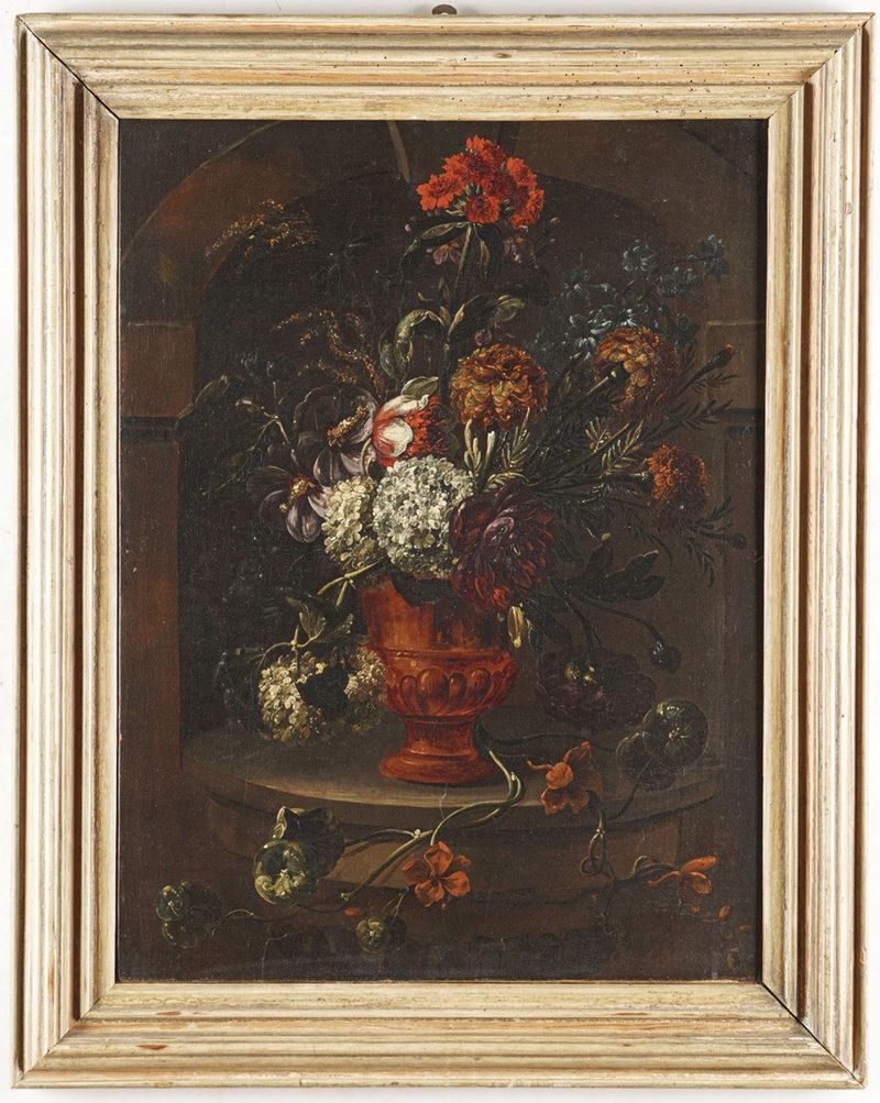 Scuola del XVIII secolo Natura morta con vaso di fiori  - olio su tela - Asta Dipinti Antichi - Cambi Casa d'Aste