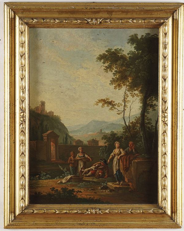 Scuola del XVIII secolo Paesaggio con popolani