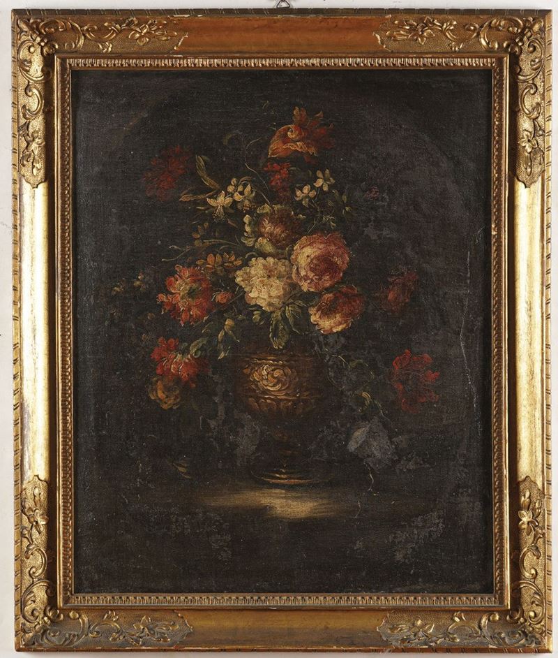 Scuola del XVIII secolo Natura morta con vaso di fiori  - olio su tela - Asta Dipinti Antichi - Cambi Casa d'Aste