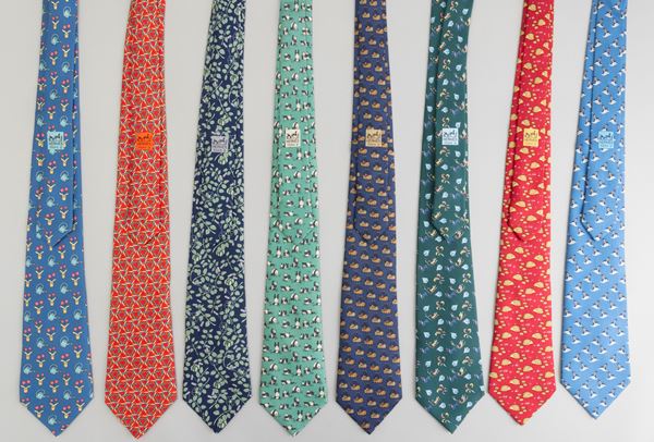 Hermes Lotto di 8 cravatte in seta