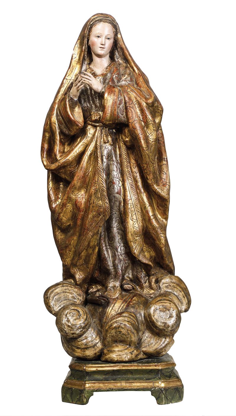Vergine Immacolata. Arte Barocca, Italia o Spagna XVIII secolo  - Auction Sculpture and Works of Art - Cambi Casa d'Aste