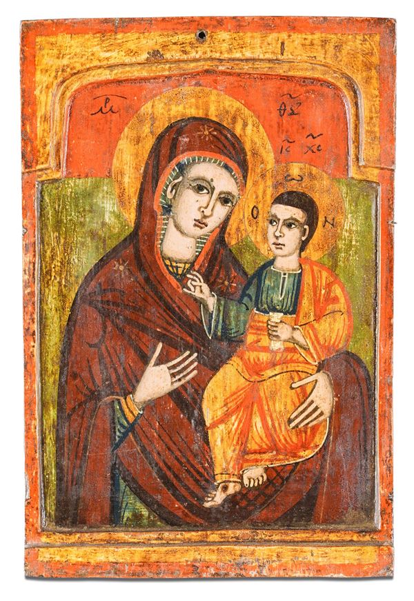 Insieme di quattro icone raffiguranti la Vergine Hodighitria, la Grande Panagia (Oranta) e due raffiguranti la Vergine di Kazan. Grecia, XIX secolo