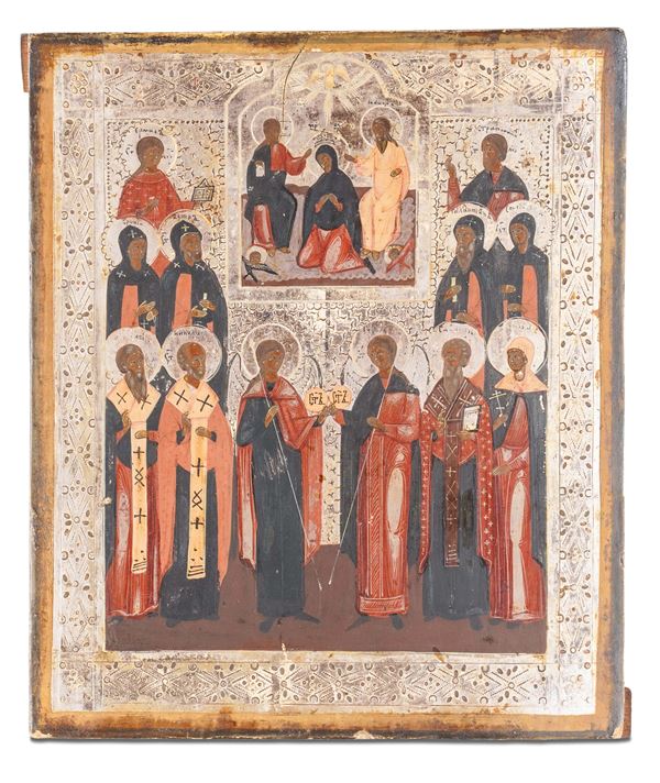 Icona raffigurante l'incoronazione della Vergine. Scuola russa del XIX secolo.