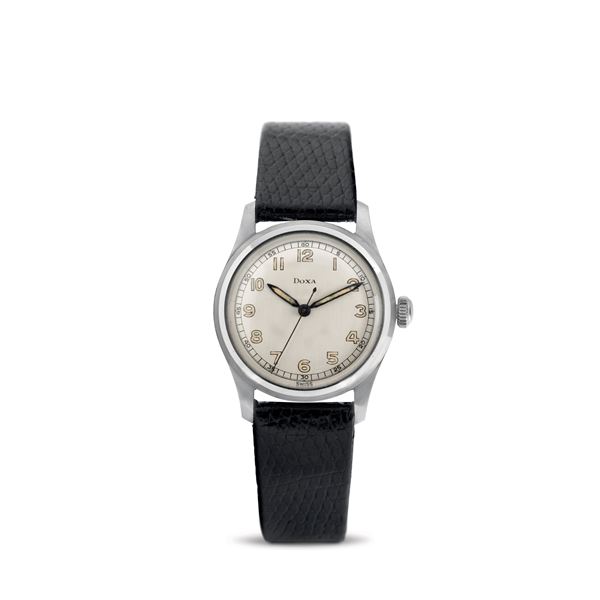 Rare and well-preserved steel solotempo with screw-down back, silver-plated dial with Arabic numerals  [..]