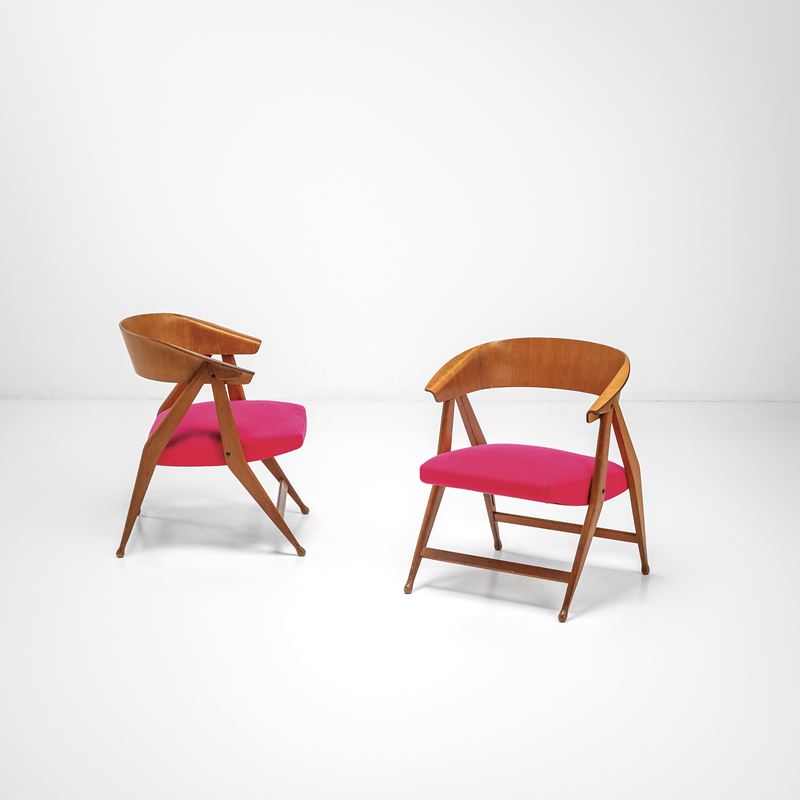 Gio Ponti : Due sedie pieghevoli mod. Singer.  - Asta Fine Design - Cambi Casa d'Aste