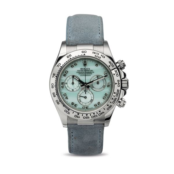 Attractive and unique Cosmograph Daytona ref 116519 with light blue mother-of-pearl dial, 18k white  [..]