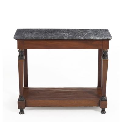 Console in stile Impero, lastronata, con piano in marmo