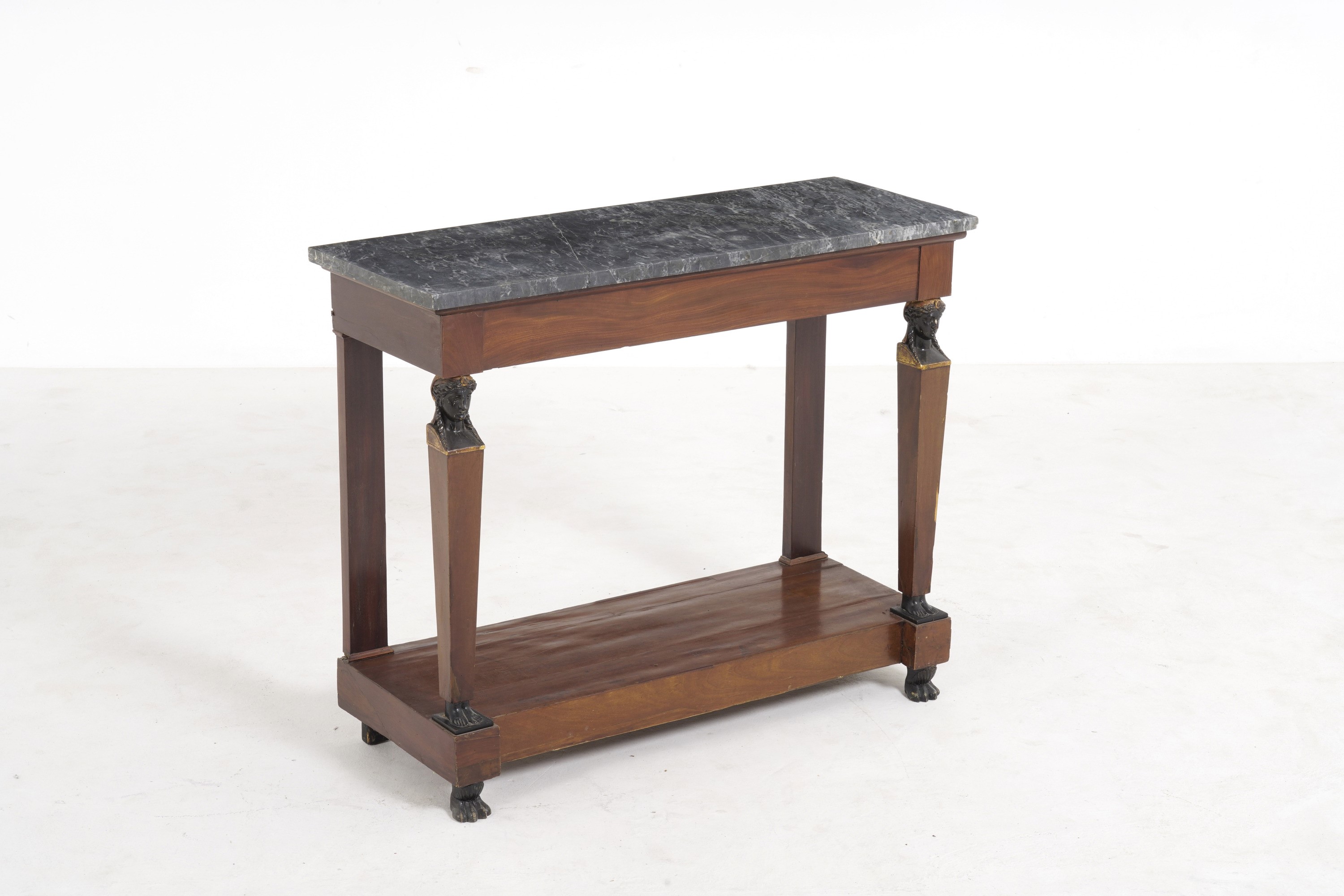 Console in stile Impero, lastronata, con piano in marmo