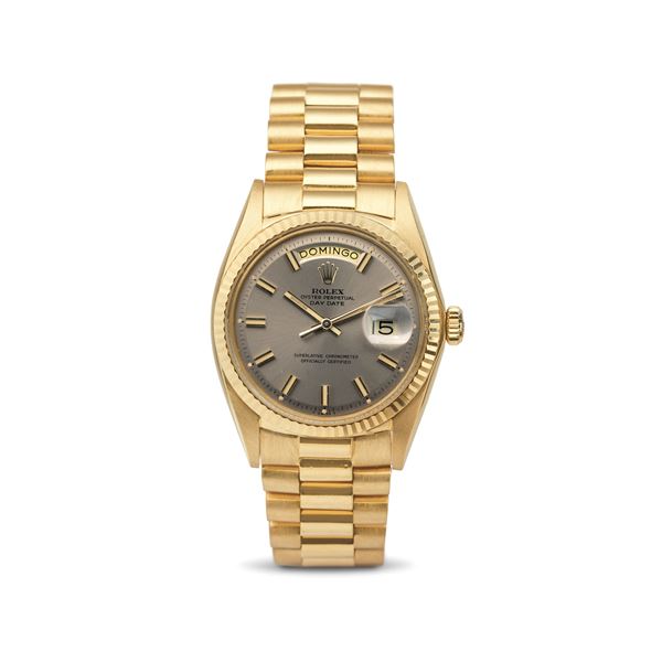 Rolex - Classic and elegant Daydate 1803, in 18k yellow gold with distinctive mink-coloured dial and 'Wide Boy' hour markers, President bracelet with folding clasp