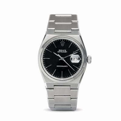 Originale ed Attraente Oysterquartz in Acciaio, Quadrante Nero Lucido con Indici Applicati a Bast...
