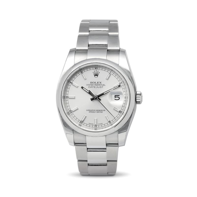 Rolex : Oyster Perpetual Datejust ref 116200 in steel, smooth bezel Oyster bracelet with silvered luminous dial accompanied by original warranty certificate  - Auction Watches - Cambi Casa d'Aste