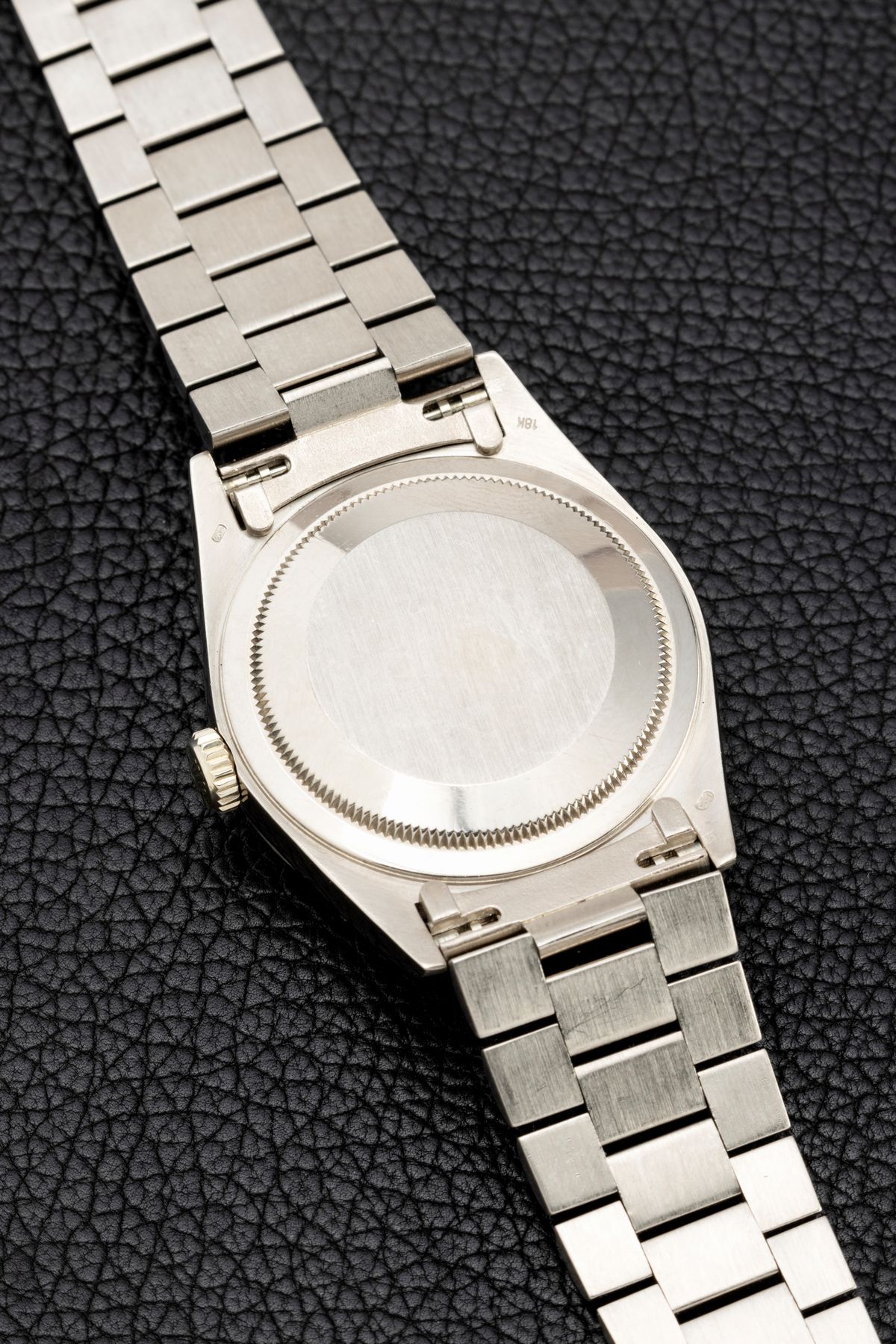 Rolex - Daydate Ref 18239 in Oro Bianco 18k, Quadrante Nero Lucido con Indici in Brillanti, Bracc...