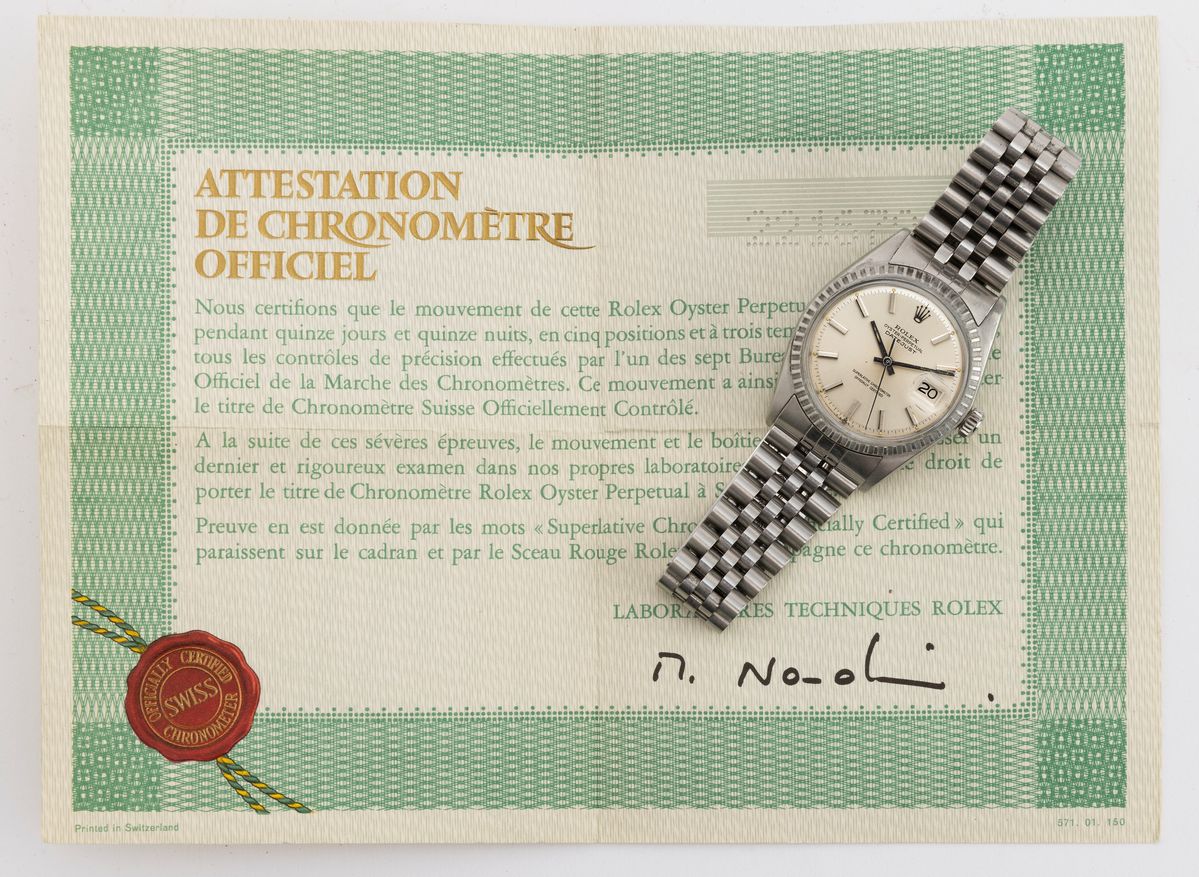 Rolex - Iconico Datejust Ref 1603 in Acciaio, Quadrante Argentè, Ghiera Godronata, Bracciale Jubi...