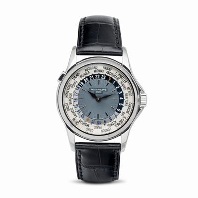 Raffinato ed Attraente Worldtime Ref 5110 P in Platino 950, Quadrante Azzurro con Lavorazione Cir...