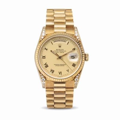Raro e Prezioso Daydate Ref 18338 in Oro Giallo 18k con Diamanti Incastonati sulle Anse, Quadrant...