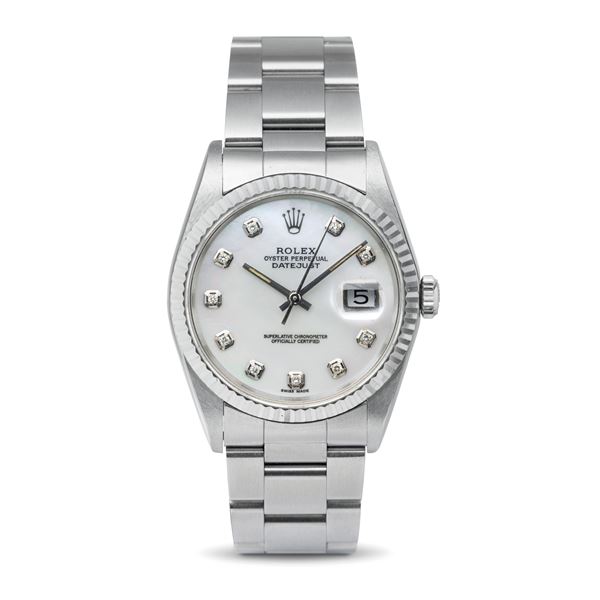 Rolex - Datejust ref 16234 in steel, aftermarket mother-of-pearl dial, white gold knurled bezel, Oyster bracelet automatic movement
