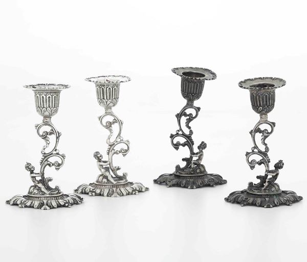 Quattro piccoli candelieri. Argenteria artistica italiana del XX secolo