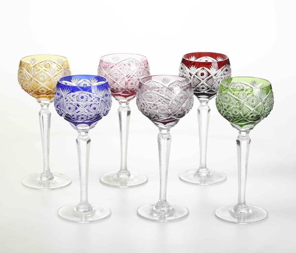 Sei calici. Probabilmente Boemia, metà del XX secolo circa.