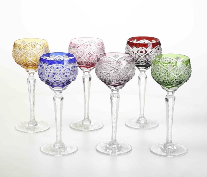 Sei calici. Probabilmente Boemia, metà del XX secolo circa.  - Auction Ceramics - Cambi Casa d'Aste