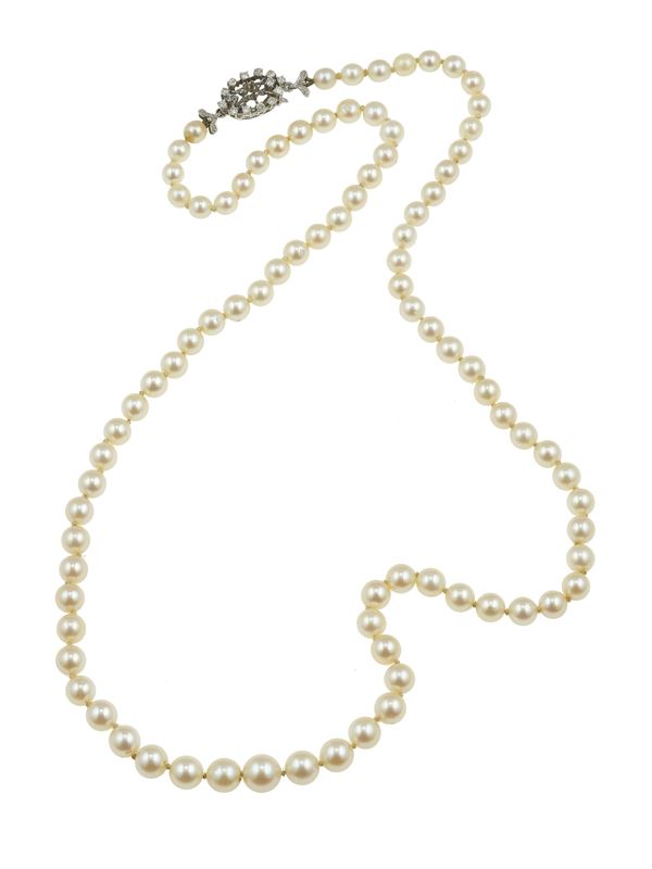 Cultured pearl, diamond and gold necklace