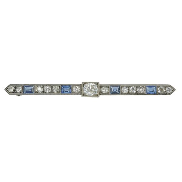 Sapphire and old-cut diamond brooch