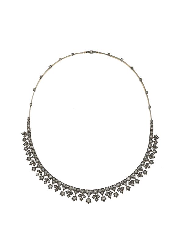 Old-cut diamond, gold and silver necklace