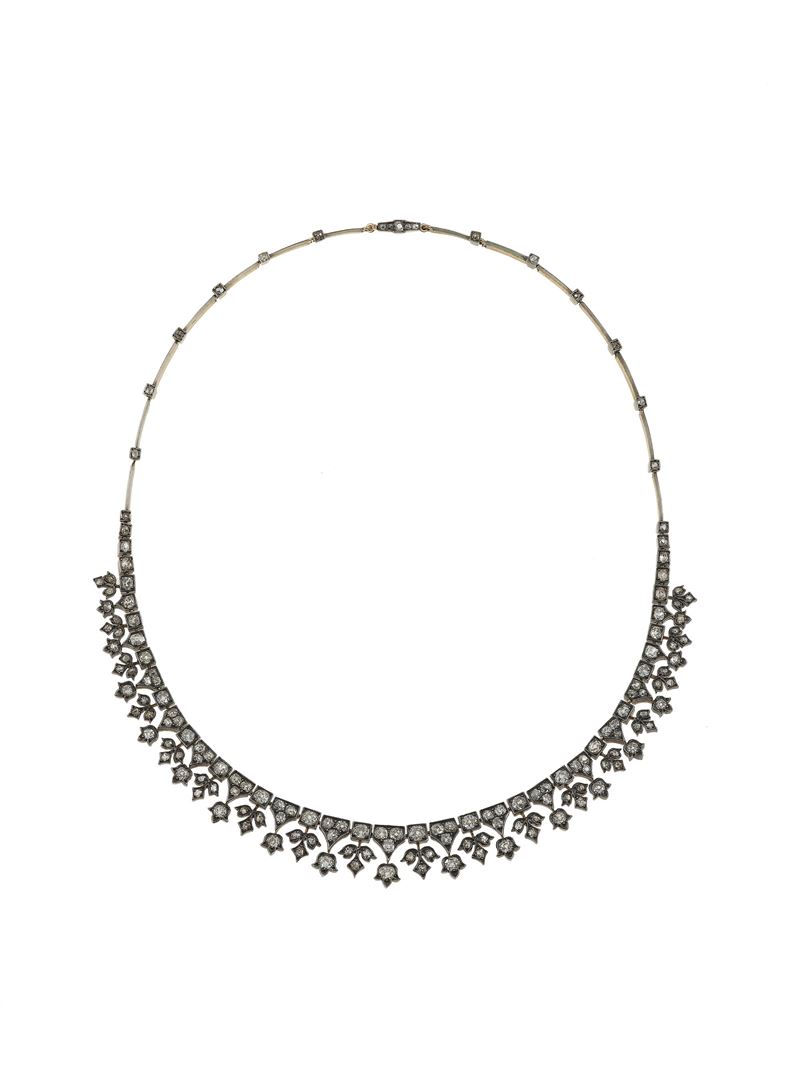 Old-cut diamond, gold and silver necklace  - Auction Fine Jewels - Cambi Casa d'Aste