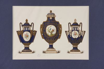 Serie di Sei Stampe Colorate Raffiguranti Porcellane di Sevres