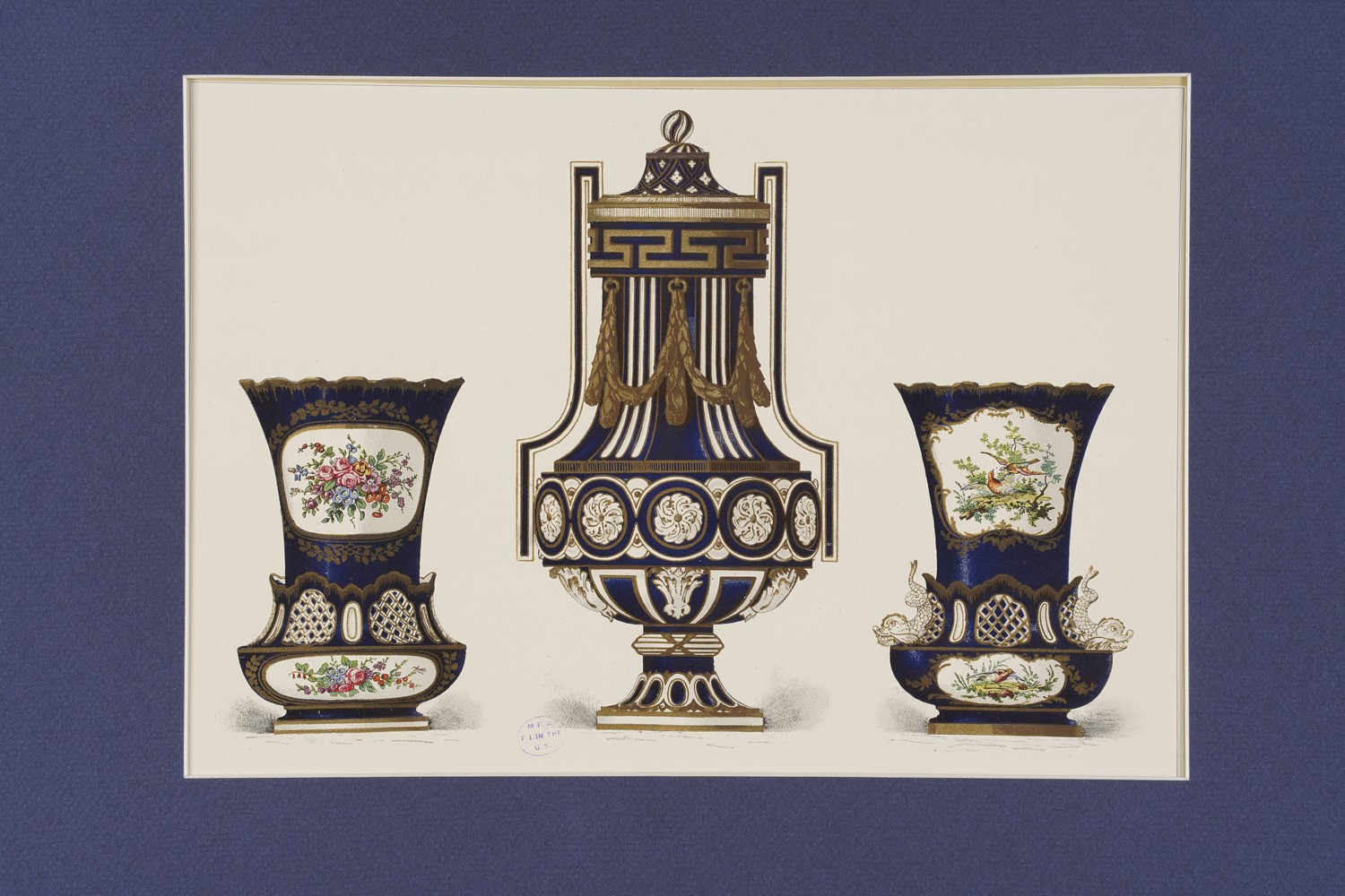Serie di Sei Stampe Colorate Raffiguranti Porcellane di Sevres