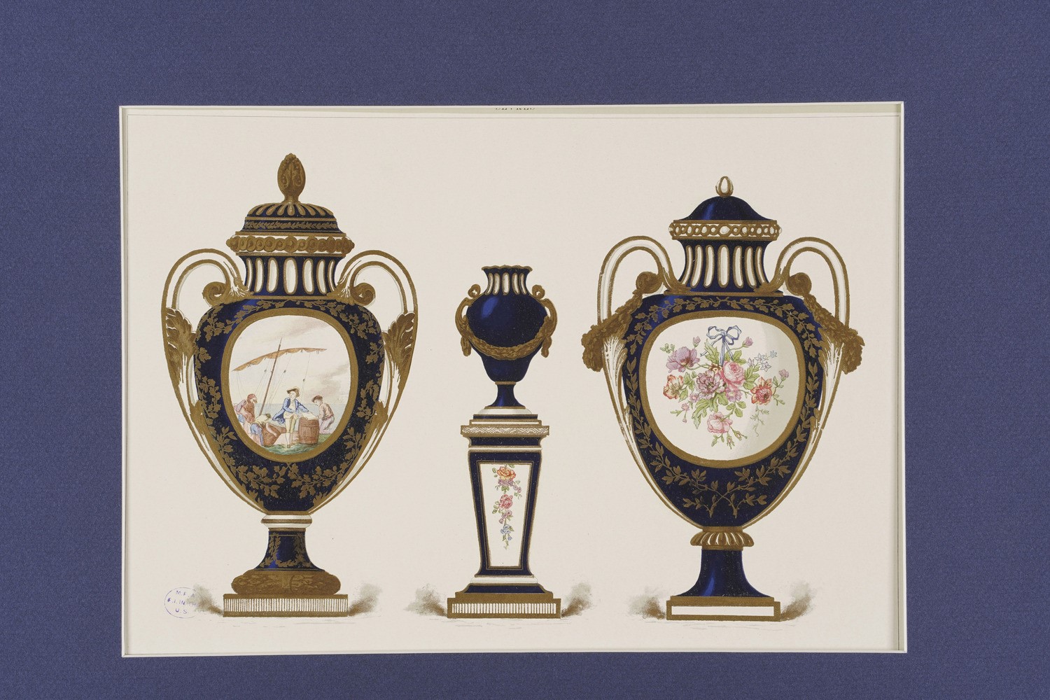 Serie di Sei Stampe Colorate Raffiguranti Porcellane di Sevres