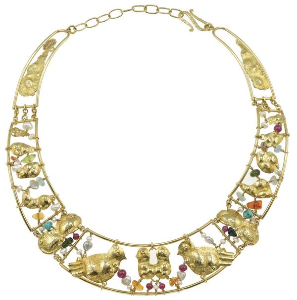 Gem-set and gold necklace. Signed Misani