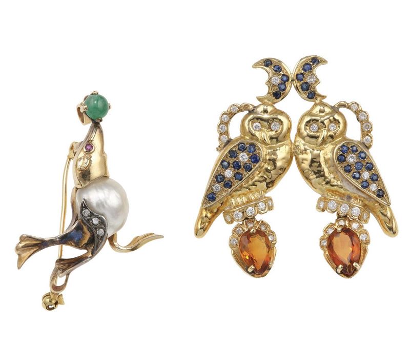 Two gold and gem-set brooches  - Auction Jewels - Cambi Casa d'Aste