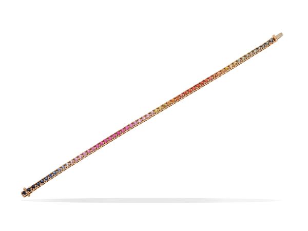 Gold and multicolor sapphire line bracelet