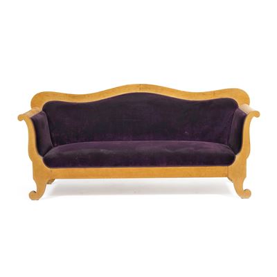 Divano Biedermeier Rivestito Velluto Viola. XIX Secolo