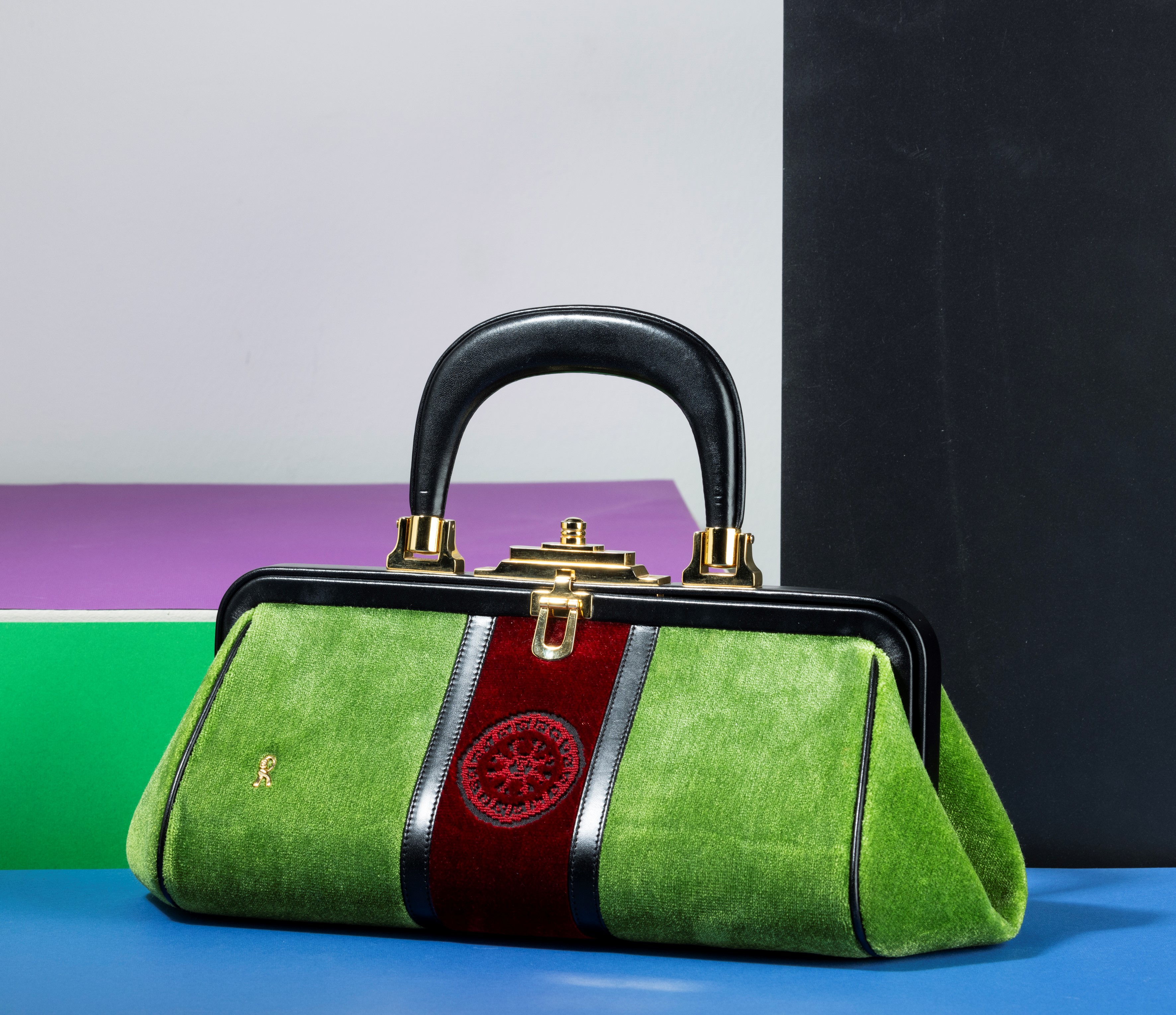 Roberta di Camerino Borsa Media in Velluto e Pelle, Difetti, in Ottime Condizioni, Dustbag