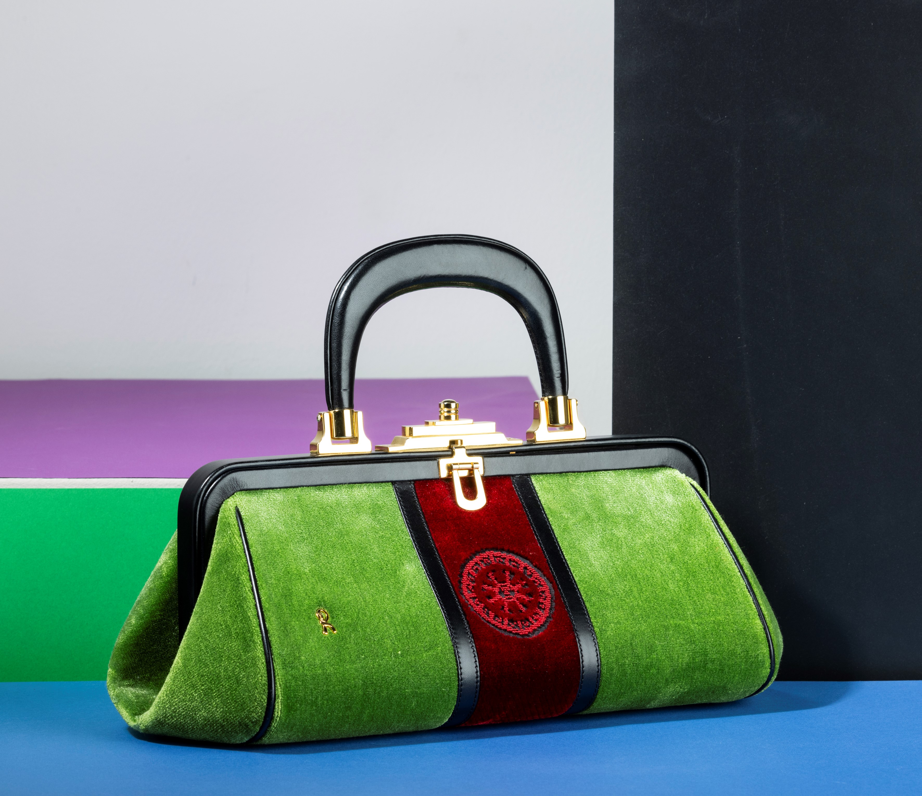 Roberta di Camerino Borsa Media in Velluto e Pelle, Difetti, in Ottime Condizioni, Dustbag