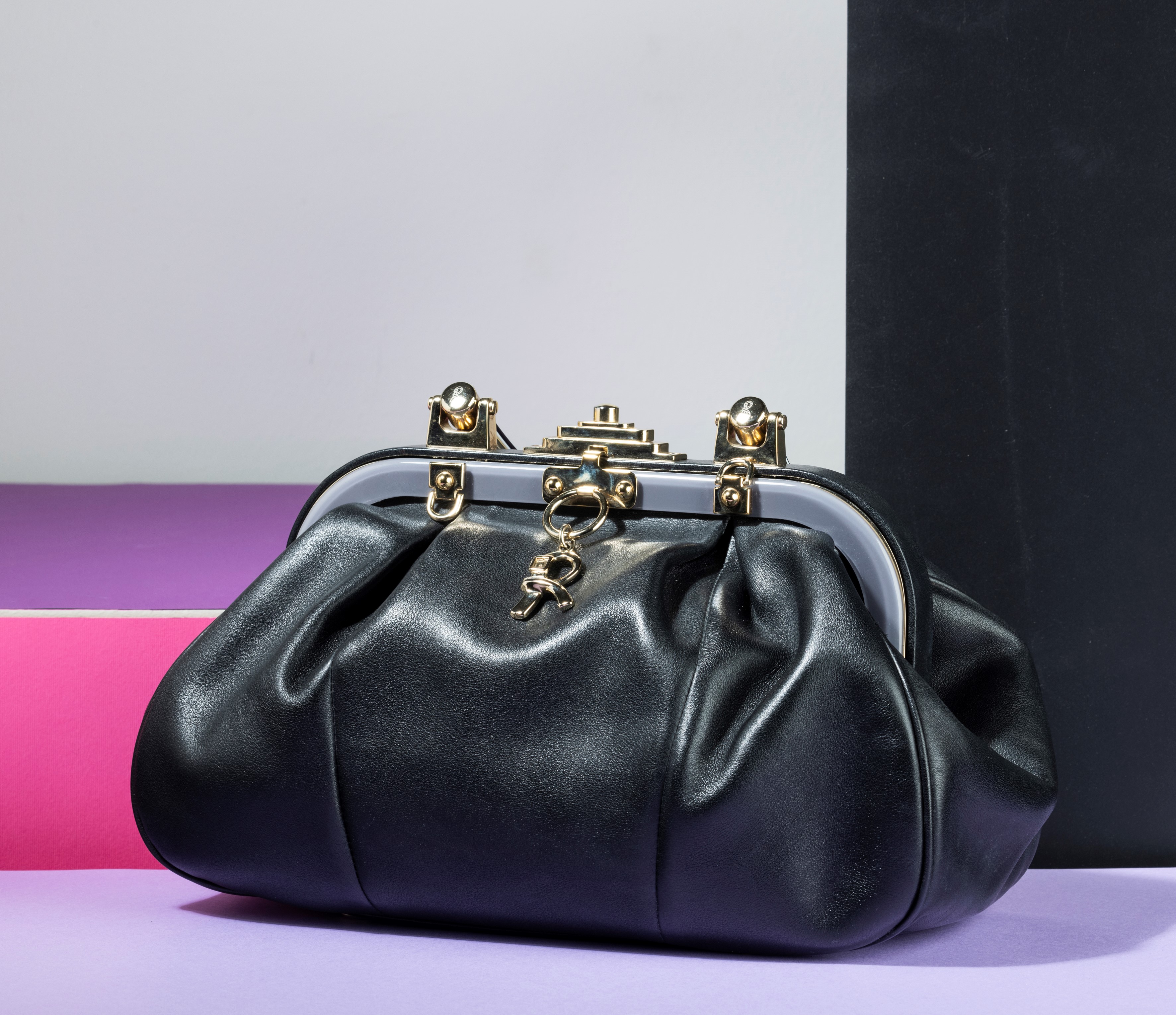 Roberta di Camerino Borsa Grande in Pelle con Manico Grigio, Interno con Piccole Macchie, Difetti...