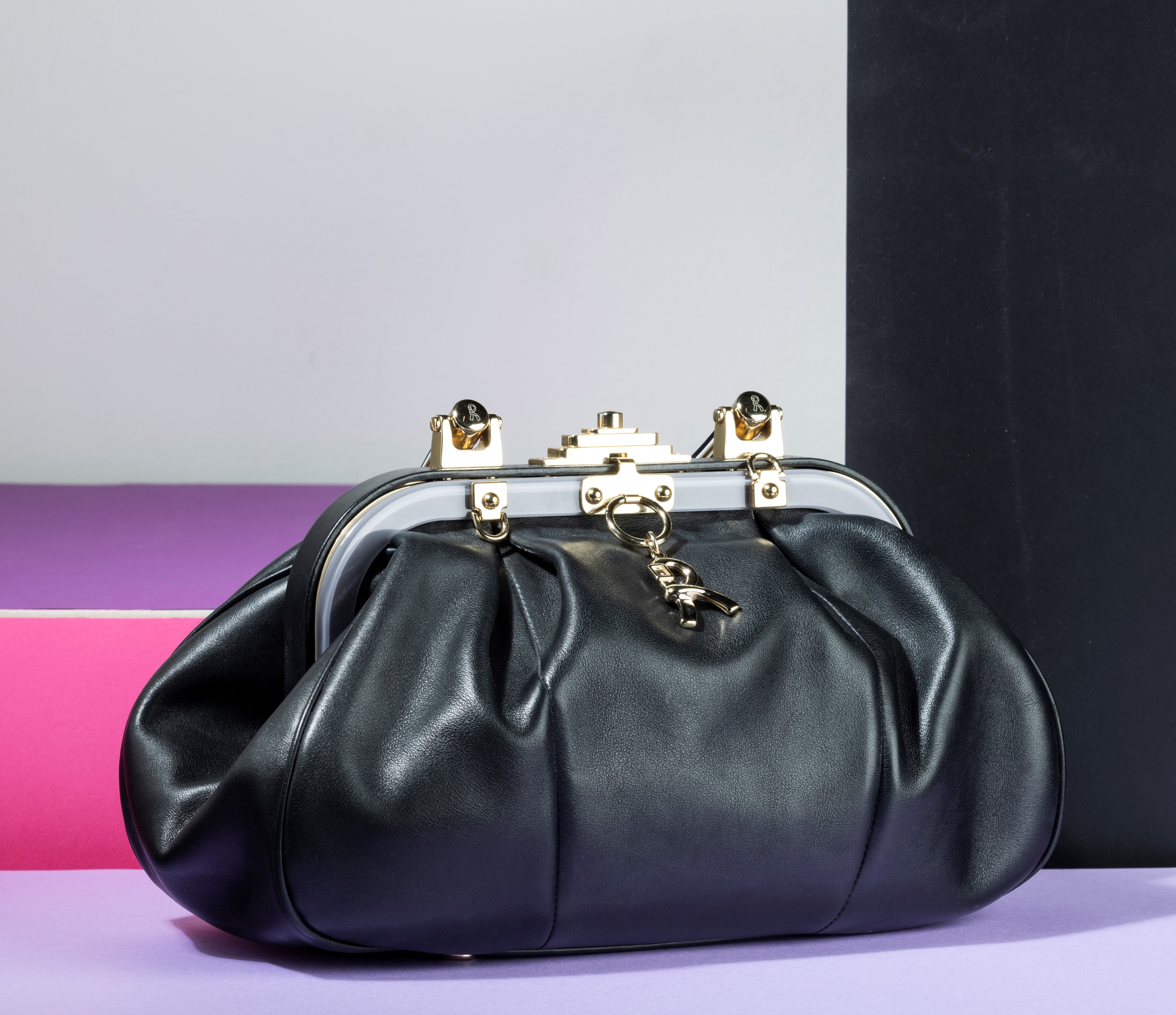 Roberta di Camerino Borsa Grande in Pelle con Manico Grigio, Interno con Piccole Macchie, Difetti...