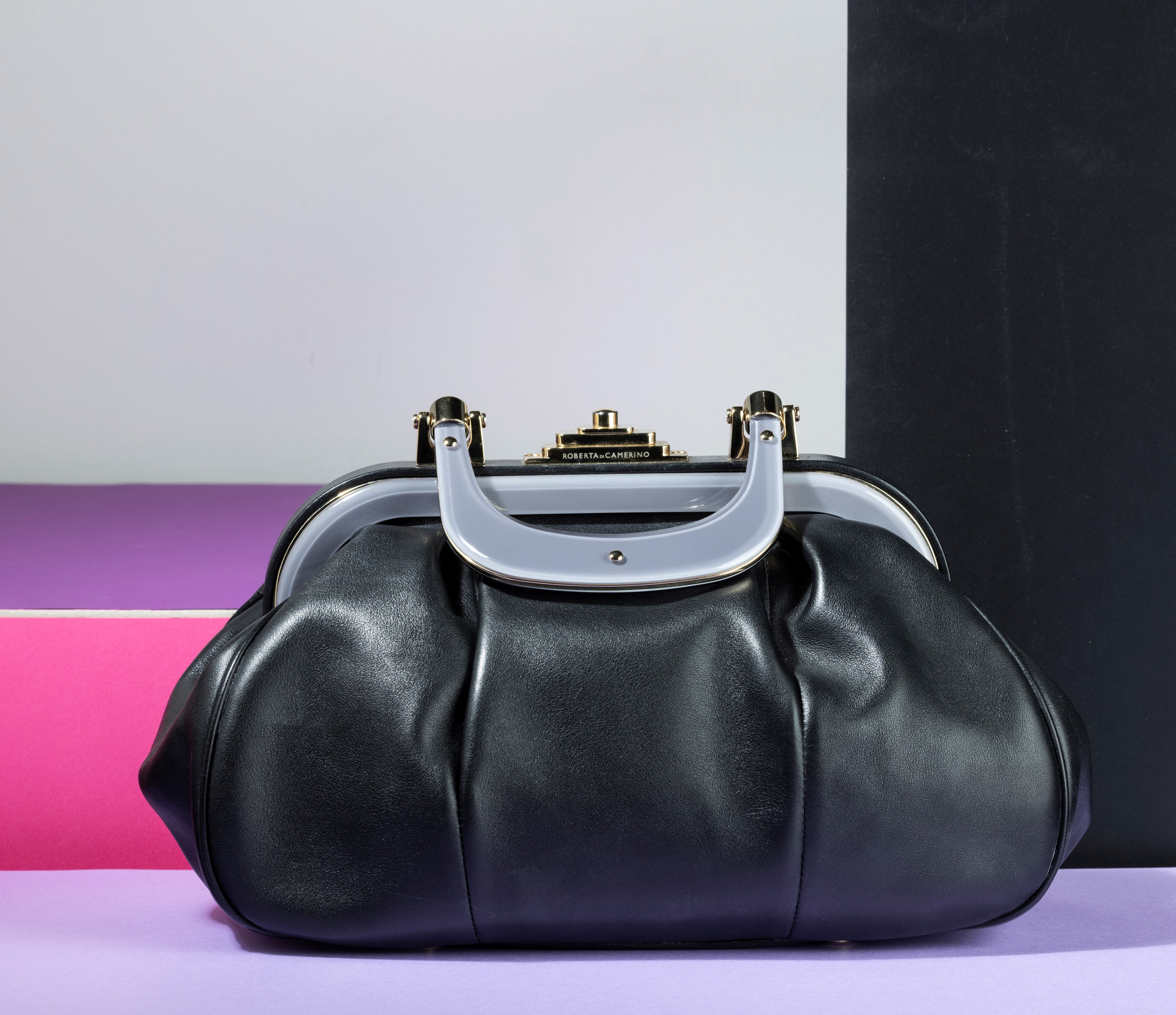 Roberta di Camerino Borsa Grande in Pelle con Manico Grigio, Interno con Piccole Macchie, Difetti...
