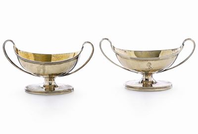 Due Saliere Neoclassiche a Navicella. Londra 1802, Argentiere Hannah Northcote e Londra 1824, Arg...