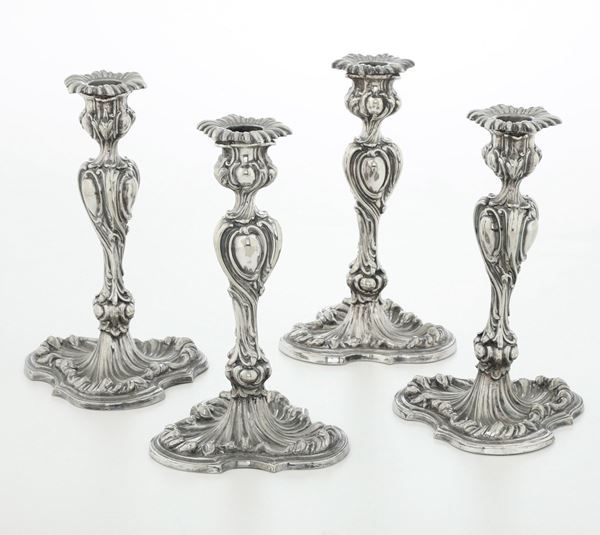 Quattro candelieri silverplated Elkington, città di Sheffield 1876