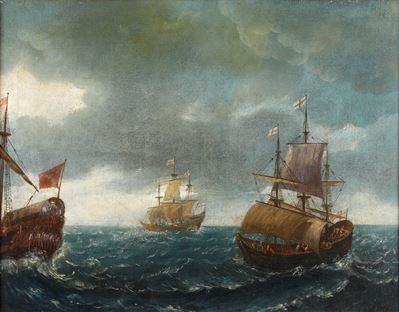 Scuola del XVII Secolo Marina con Velieri